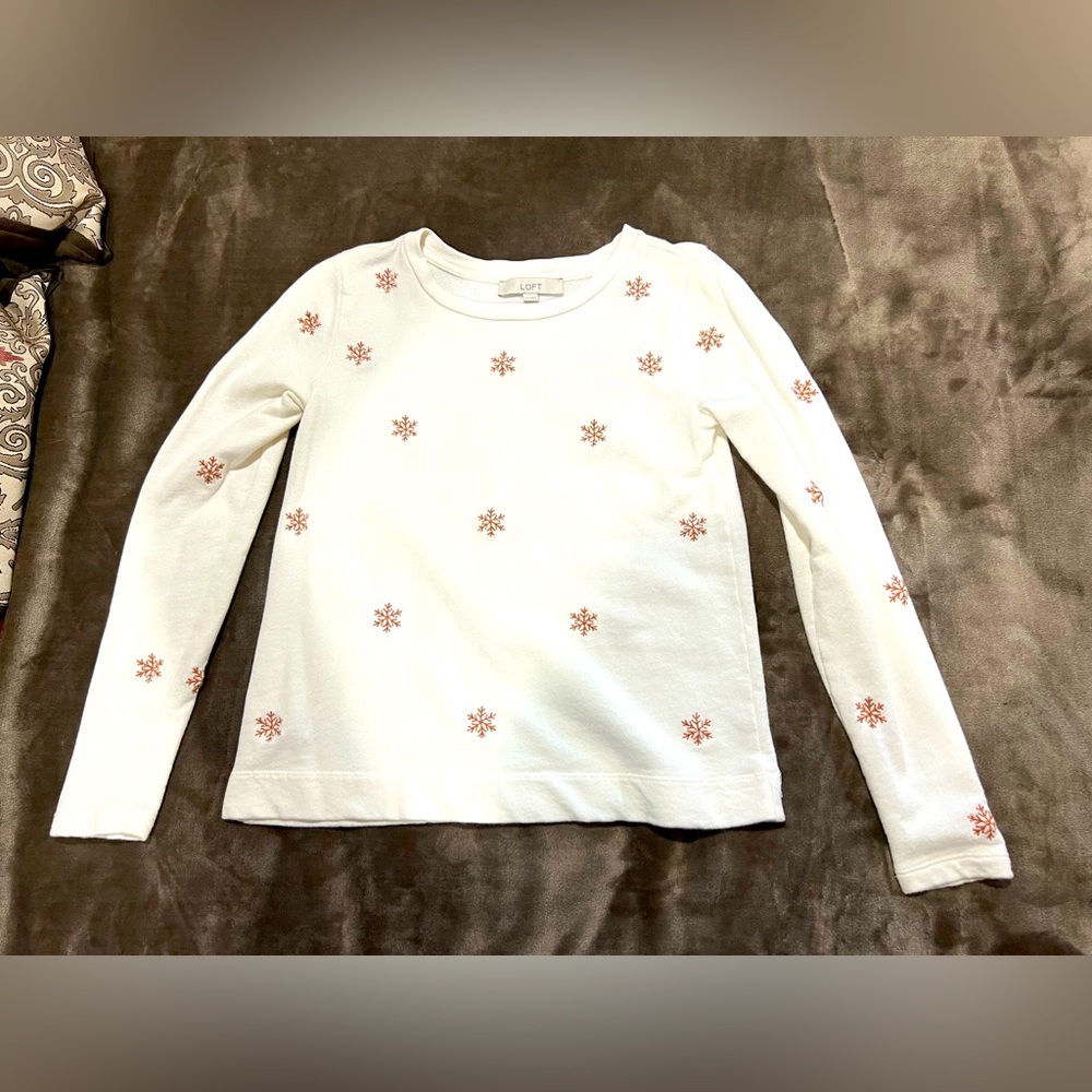 LOFT bronze metallic snowflake shirt